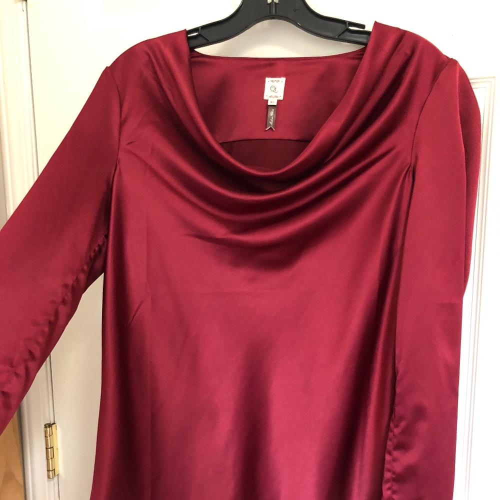 Red Burgundy Satin Evening Blouse Top, XS